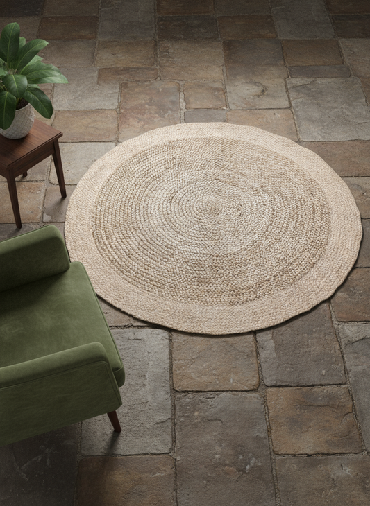 Braided Natural Round Jute Rug - 125 x 125 cm